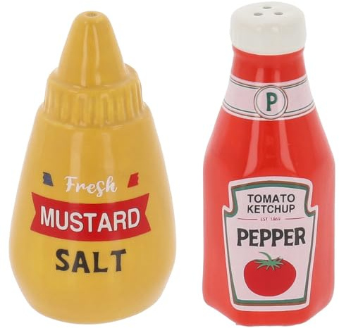Shudehill Giftware Foodie Fun Novelty Ceramic Salt and Pepper Set, Ketchup and Mustard Design