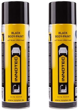 2 Stück INNOTEC Black Body-Paint 500 ml – matt-schwarzer Sprühlack für Fahrzeugunterboden, Motorenteile, Metalloberflächen & Karosserieteile – deckende Lackierung für Kfz-& Industrieanwendungen