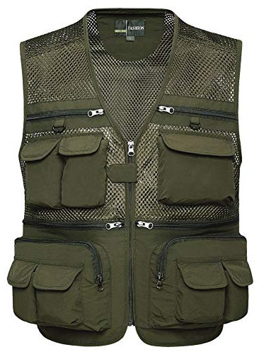 Shengwan Outdoor-Weste Damen Herren Sommer Multi-Taschen Anglerweste Atmungsaktive Netzweste für Fotografie und Wandern Armeegrün XL
