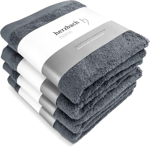 herzbach home Premium Handtücher 50 x 100 cm 4er-Set (Anthrazit) – Hochwertige, weiche & saugstarke Handtücher in Bester Qualität – 100% natürliche Baumwolle