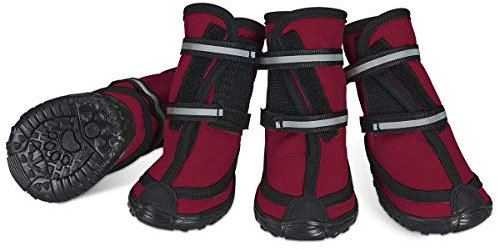 Hundeschuhe pfotenschutz mit Anti-Rutsch Sohle, reflektierendem Riemen, Klettverschluss wasserdicht Schneeschuhe für mittelgroße große Hunde 4 Stück Rot M