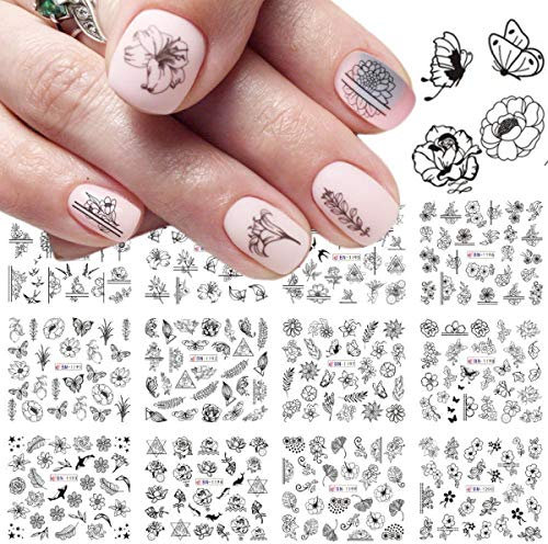 MWBLN Nagelaufkleber,12 Designs Kaktus Wasser Aufkleber Nagel Aufkleber, grünes Pflanzenblatt Wasserzeichen Flocken Slider Tattoo Nail Art Dekoration LABN BN1189-1200