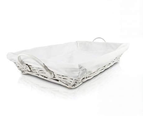 HERSIG - Bandeja Plancha Mimbre Natural | Cesta Colada Rectangular con Forro y Asas - 60 x 40 x 10 cm - Blanco