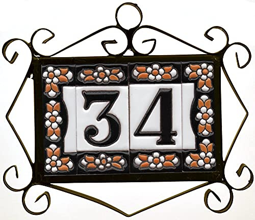 Hausnummern und -schilder aus Keramik, schwarzes Blumenmuster, Fliesengröße: 7,5 cm x 3,5 cm, 2 bis 10 Fliesenrahmen (3 Fliesenrahmen)