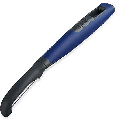 Tasty Stainless Steel Straight Swivel Peeler with Soft-touch Handle, Dark Grey & Blue