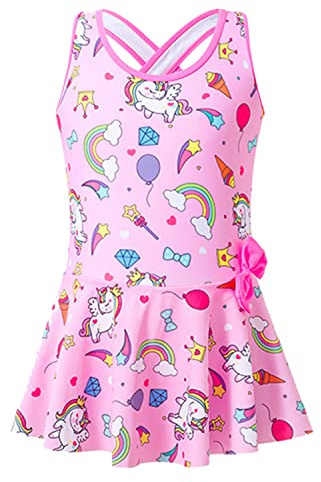 Maillots de Bain Filles Licorne Une pièce Costume de Natation Mignon Maillot de Bain pour Enfants Sangle épaisse 6-7 Ans Rose