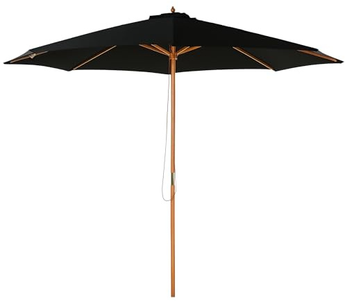 Outsunny Sonnenschirm Ø 300 cm UV Schutz Balkonschirm aus Holz | Strandschirm Stabil, Marktschirm, Sonnenschutz für Strand Terrasse Garten