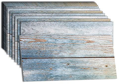Hiseng Adhésive Décorative à Carreaux pour Salle de Bains et Cuisine Stickers Carrelage, 30x15cm Imitation Grain de Bois Imperméables Auto-adhésifs Décoration (Bois côtier,24 Pièces)