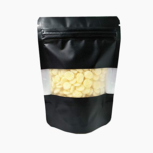 50 stycken mylarpåsar med fönster, dragkedja, foliepåse, stå-up, matförvaring, återförslutningsbara, självförseglande, förpackningspåsar (9 x 13 cm (3,5 x 5,1 tum), svart)