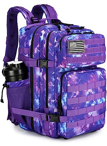Lovelinks21 Mochila táctica de asalto de 45 litros con mochila impermeable Molle para mochilas tácticas, Púrpura (Purple Camo), L, Mochila