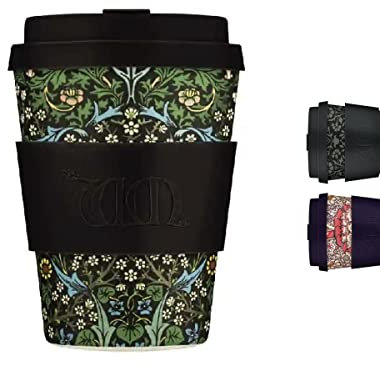 12oz 350ml William Morris Reusable Eco-Friendly 100% Plant Based Coffee Cup - Melamine Free & Biodegradable Dishwasher/Microwave Safe Travel Mug, Blackthorn