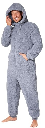 CityComfort Adult Onesie for Men Teenagers - Cosy Nightwear Hooded Fluffy Fleece Onesies For Men M-3XL Lounge Wear - Gifts for Him (Grey, 3XL)