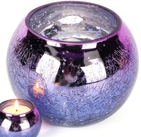 HERCHR Mosaic Glass Candle Holder Tea Light Holder 4.33in width Vase Pen Decorative Round Bowl Centerpieces for Home Decoration Table Wedding Party