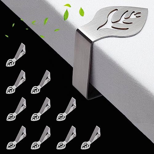 Table Cloth Clips for Outside Inside Table 10 Pack, Leaf Shape Picnic Tablecloth Holder Clip Large Stainless Steel Decorative Cover Clamp for Heavy Duty Party Wedding Restaurant Camping Essential