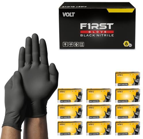 First Glove Volt 6 Mil Black Nitrile Disposable Gloves - 100 Count Medium - Food Safe Heavy Duty Gloves for Cooking, Cleaning, Industrial & Food Service - Latex Free, Powder Free, Micro-Textured Grip