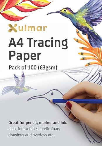 Xulmar spårningspapper A4 63 GSM – paket med 100 ark spårningspapper för sömnadsmönster, ritöverlägg och skissa på konstpapper och skissbok