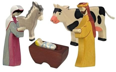 Holzspielzeug Peitz Heilige Familie | 6-teiliges Krippenfiguren Set | Holztiger | Weihnachtskrippen Zubehör