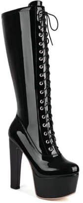 15 cm/5.9IN dam höga stiletto stövlar spets upp sexiga party höga klackar knähöga stövlar fashionabla höga stövlar, Svart, 41 EU