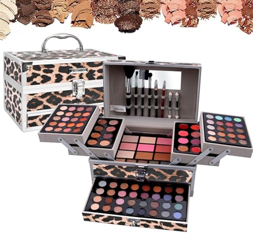 Schminkkoffer Gefüllt, RoseFlower Alles in Einem Makeup Kit Schminkkoffer Gefüllt mit Schminke für Anfänger oder Profis, Make-Up Set inklusive Lidschatten, Lipgloss, Rouge, Eyeliner, Mascara