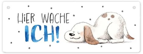 Hier wache ich Hund Metallschild ein niedliches Schild für Hundebesitzer lustiges Metallschild schlafender Hunde Warnschild Blechschild Hundemensch Frauen Hütehund Türschild mit