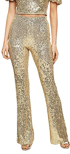 Miolasay Damen Pailletten Weite Bein Hosen Glänzende Lockere Lässige Elastische Hohe Taille Funkelnde weite Hosen für Clubwear Streetwear, L