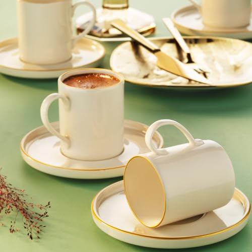 Fecra Ensemble de tasses à café en porcelaine - 12 pièces pour 6 personnes - Marque Inci Dorada