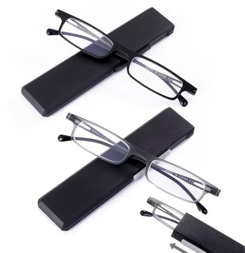 SKYWAY Ultra Dünne Faltbare Lesebrille für Herren Damen, Ultraleicht Blaues Licht Blockierend Kompakte Computerbrille, Metall und TR90 Rahmen Schwarz