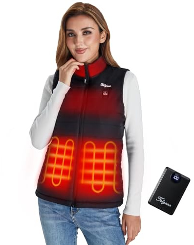 Telguua Heated Gilet for Women, Heated Vest Heating Jacket with 3 Adjustable Temperature, Electric Outerwear Vests with 12000mAh Battery Pack for Outdoor Camping Riding Hiking Activities