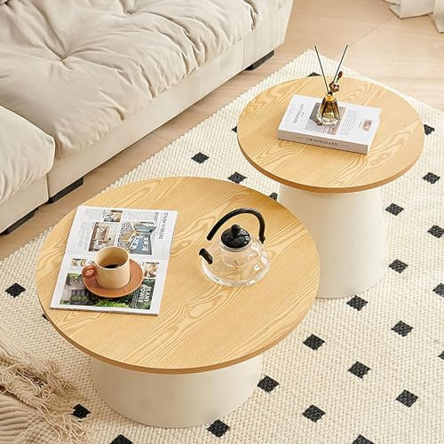 MTSYXYM Beistelltisch rund 2er Set,moderner Beistelltisch aus Holz,Kaffee-Cocktailtisch,einfach zu montieren,Starke Tragfähigkeit,Für Wohnzimmer, Schlafzimmer, Heimdekoration.