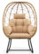 COSTWAY Korbsessel Rattan, übergroßer Loungesessel mit abnehmbarem Kissen & Metallgestell, Gartensessel, Rattansessel für Balkon, Garten, Terrasse, Wohnzimmer (Beige)
