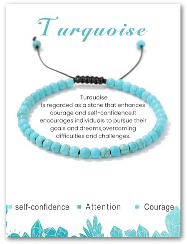 LOCCY Bracelet Pierres Naturelles Femme, 4mm Bracelet Réglable Pierre Naturelle Bracelets Perle Bracelets Yoga pour Femmes pour Cadeaux d'Anniversaire, Noël, Saint-Valentin (Turquoise)