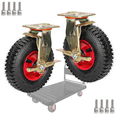 JINFEUGE Gummi-Lenkrolle Für Industrie, Hochleistungs-Bockrolle, Rote Felge Mit Reifenadern, Drehbar Für Den Außenbereich, Rollwagen, Mit Seitenbremsen/Brakes/25Cm/10In