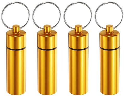 sourcing map Lot de 4 porte-cure-dents en métal réutilisables étanches avec porte-clés pour pique-nique, camping, voyage, doré