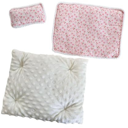 Qianly Puppenbettwäsche Set für Rollenspiele, Geschenkidee für Kinder, Puppenhaus Zubehör, Ankleide Spielzeug, Kirsche, 3 Stück