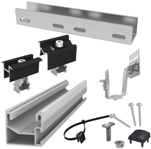 K2 Single Rail PV 0% MwSt §12 III UstG Unterkonstruktion 2,0 kWP Set, 5 Module, Ziegeldach (Hochformat)