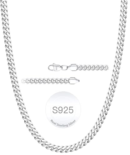 Rajputana Silber Kette Halskette für Männer 8mm Silber Kubanische Verbindung Kette für Herren Junge Silber Männer Chains Halsketten Robuste Kandare Schmuck Geschenke 26 Zoll