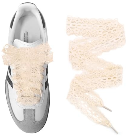 UamGlsob Lacci in Pizzo per Scarpe da Donna, Lacci Piatti Morbidi di 3cm per Sneakers Fashion, Decorazione Fantasia per Calzature Femminili (Beige,36/90cm)