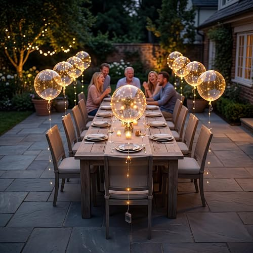 Yootiko 18 Stück LED Bobo Luftballons 46 cm Transparent Wiederverwendbar mit 3 Meter Fee Lichter– Warmweiß, Helium- & Luftgeeignet für Geburtstag, Hochzeit, Valentinstag, Weihnachten Party Deko