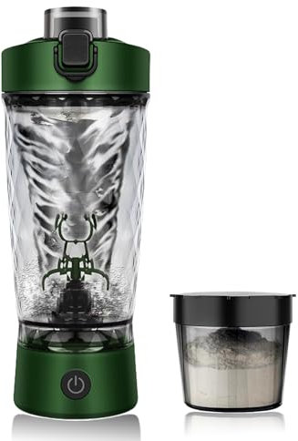 flintronic Bouteille shaker électrique rechargeable USB C, 650 ml, étanche, sans BPA, Tritan, base amovible (vert)