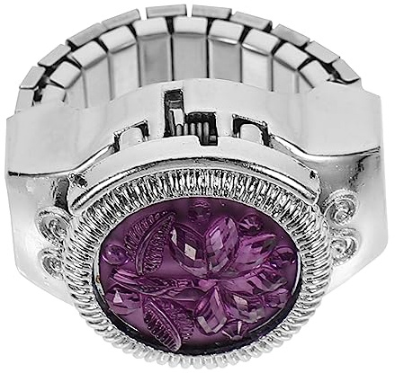 LIFKOME Elegante Damenuhr als Fingeruhr aus Zinklegierung in Violett mit Dekorativem Rosendesign Leicht zu Tragen Modische Freizeituhr für Kreative Schmuckliebhaberinnen