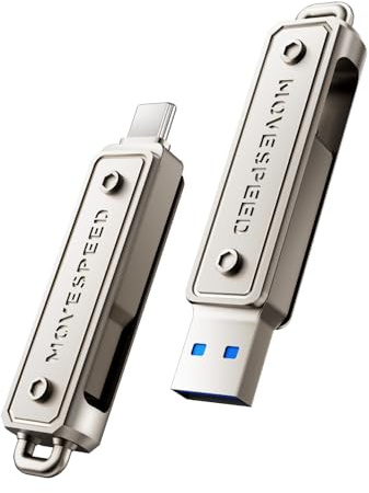MOVE SPEED Unidad de pulgar de 64 GB, memoria de 400 MB/s con puerto dual tipo C + USB 3.2 Gen1, pendrive de alta velocidad compatible con USB 3.1/3.0/2.0 para iPhone 16/15 Series, Android, Mac/Pro