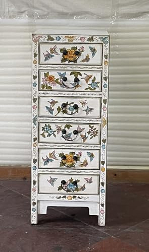 Kunibert Antike chinesische Kommode Tibet Anrichte Asia Sideboard Chinakommode mit 6 Schubladen Breite45xHöhe115cm Farbe: weiß mit Gold