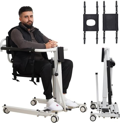 Electric Patient Lift Transfer Chair, Foldable Wheelchair Patient Lift for Home, Portable Wheelchair Patient Transfer Chair for Car, Lift Aid Transport Chair for Disabled