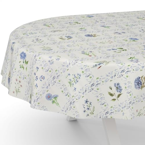 Wachstuchtischdecke Wachstischdecke Wachstuch Tischdecke abwaschbar Gartentischdecke Wasserabweisend Oval 180x140cm Schnittkante Blumenkaro Blau