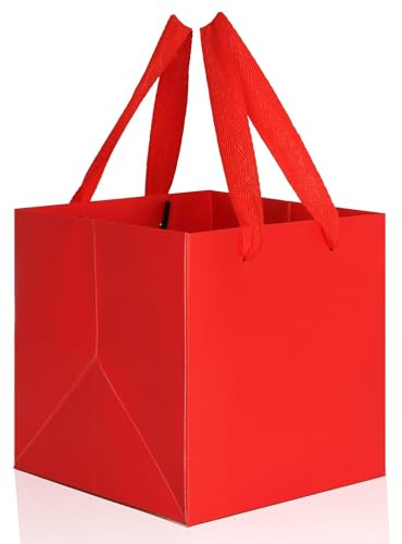 IN JOOYAA Rot Geschenktüten Papier 10 Stück Groß Geschenktüte Quadratisch mit Henkel Geschenk Papiertüten 25 x 25 x 25 cm