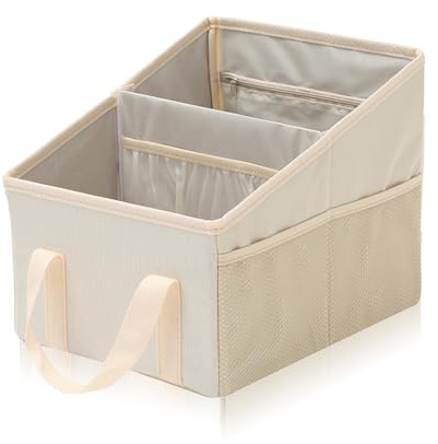 Auto Organizer für Rücksitz & Beifahrersitz, Autositz Organizer Universelle Sitzaufbewahrung mit Staufächern, Zusammenklappbar, Wasserabweisend für Spielzeug, Bücher, Snacks (Beige 25*31*25*16cm)