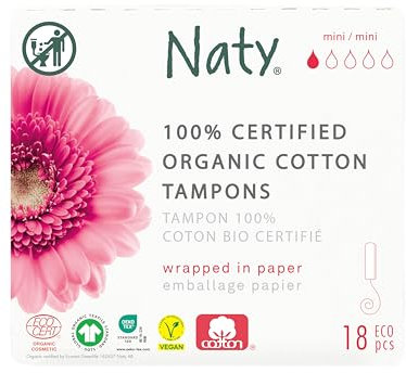 Eco by Naty Tampons ohne Applikator Mini - Pflanzenbasierte und saugfähige Tampons für Frauen, Menstruationsprodukt aus Bio-Baumwolle, besser für die weibliche Gesundheit (18 Stück)