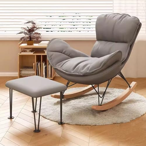 Mid Century Gepolsterter Schaukelstuhl mit Ottomane, bequemer Ledersessel für Kinderzimmer & Wohnzimmer, stilvolles Relax-Sofa für Entspannung und Freizeit