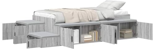 vidaXL Aufbewahrungsbettgestell Graues Sonoma 100 cm Holzwerkstoff, Modernes Schlafzimmer, rechteckiges Bett mit Regalen, platzsparendes Design für effizientes Wohnen