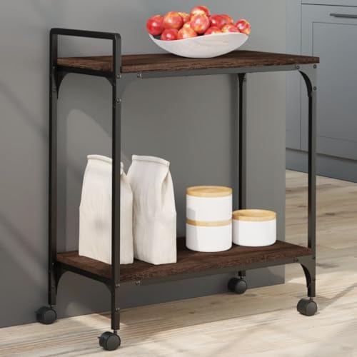 BOWEKAM Muebles, carros, carros de cocina y comedor, carrito de cocina de roble marrón, 60,5 x 31 x 72,5 cm, madera de ingeniería